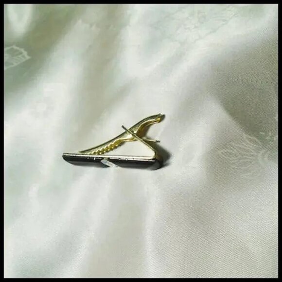 Deco Style Tie Bar, Black Glass Aurora Rhinestone OOAAK Gift for HIm - Picture 5 of 14